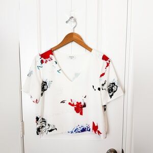 Babaton Aritzia Randy Floral Blouse Short Sleeve Size Small